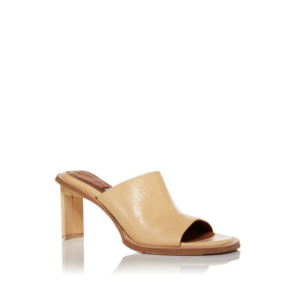 MISTA Womens Beige Designer Heel Melissa Slip On Leather Heeled Mules Shoes 39